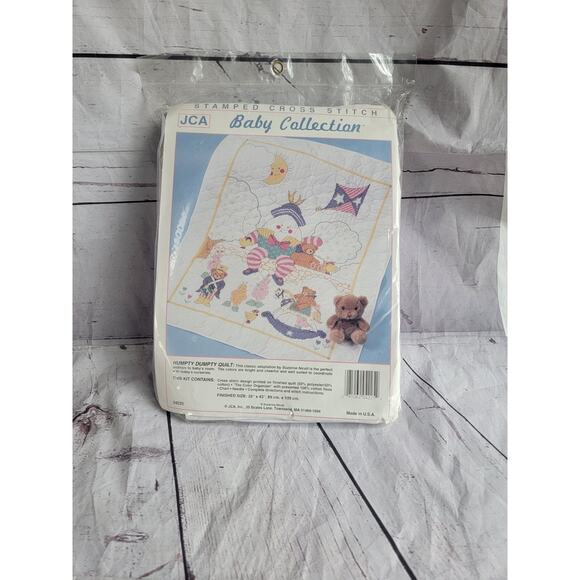 JCA "Humpty Dumpty Sat On A Wall" Stamped Cross Stitch Kit Baby Quilt New - Picture 1 of 4